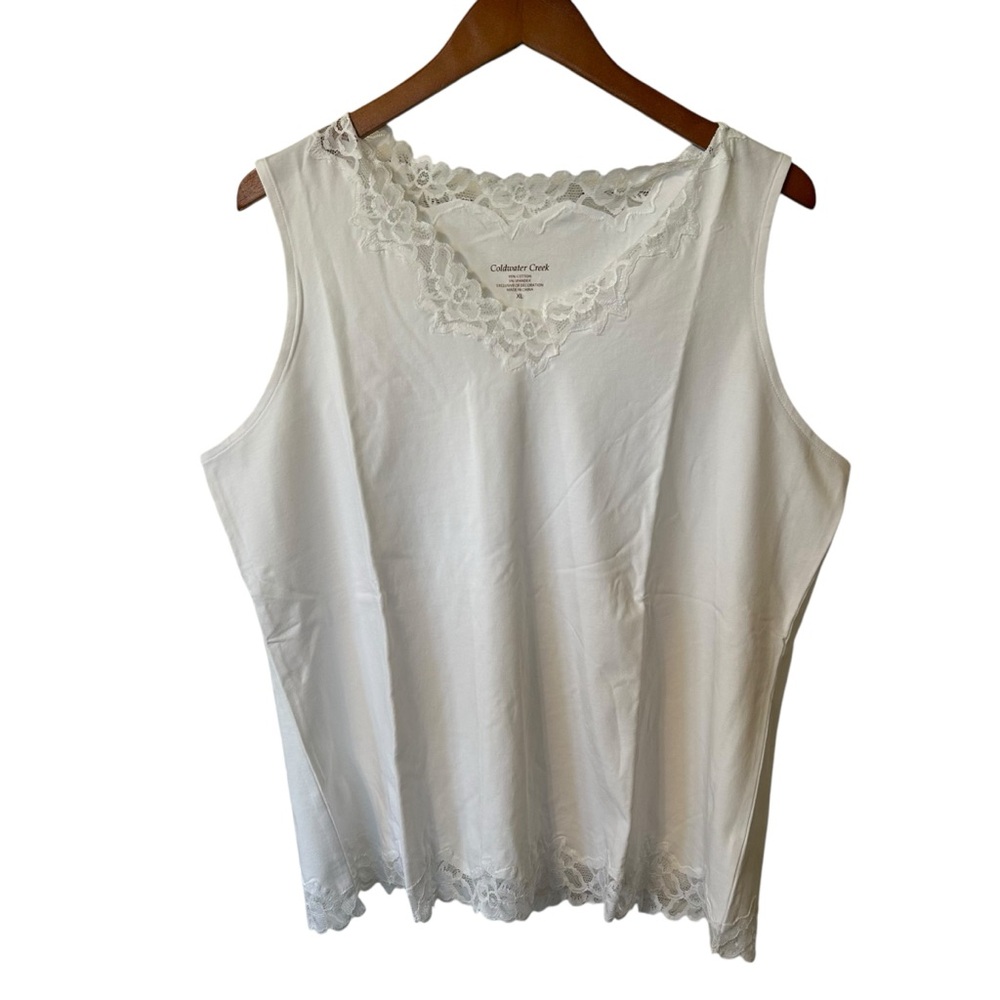 Coldwater Creek White Cotton Rayon Blend Double Lace Tank Womens XL